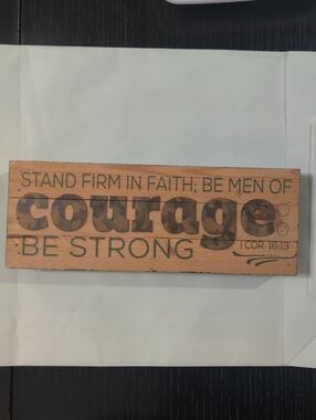 Courage Wooden Plaque Wall Art - Brown Camouflage Lettering